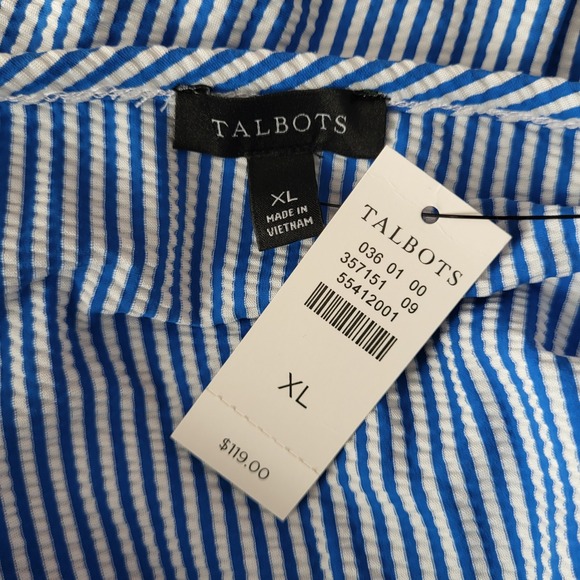 Talbots Womens XL Blue White Seersucker Short Sleeve Shift Dress NWT Knee Length - Picture 3 of 12